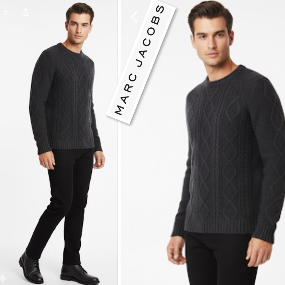 Marc By Marc Jacobs Cable Knit Crew Neck Fisherman Sweater Pullover Charcoal M